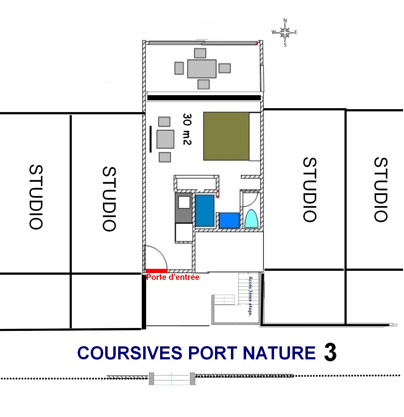 Plan studio Port Nature 3 Cap d'Agde Naturiste